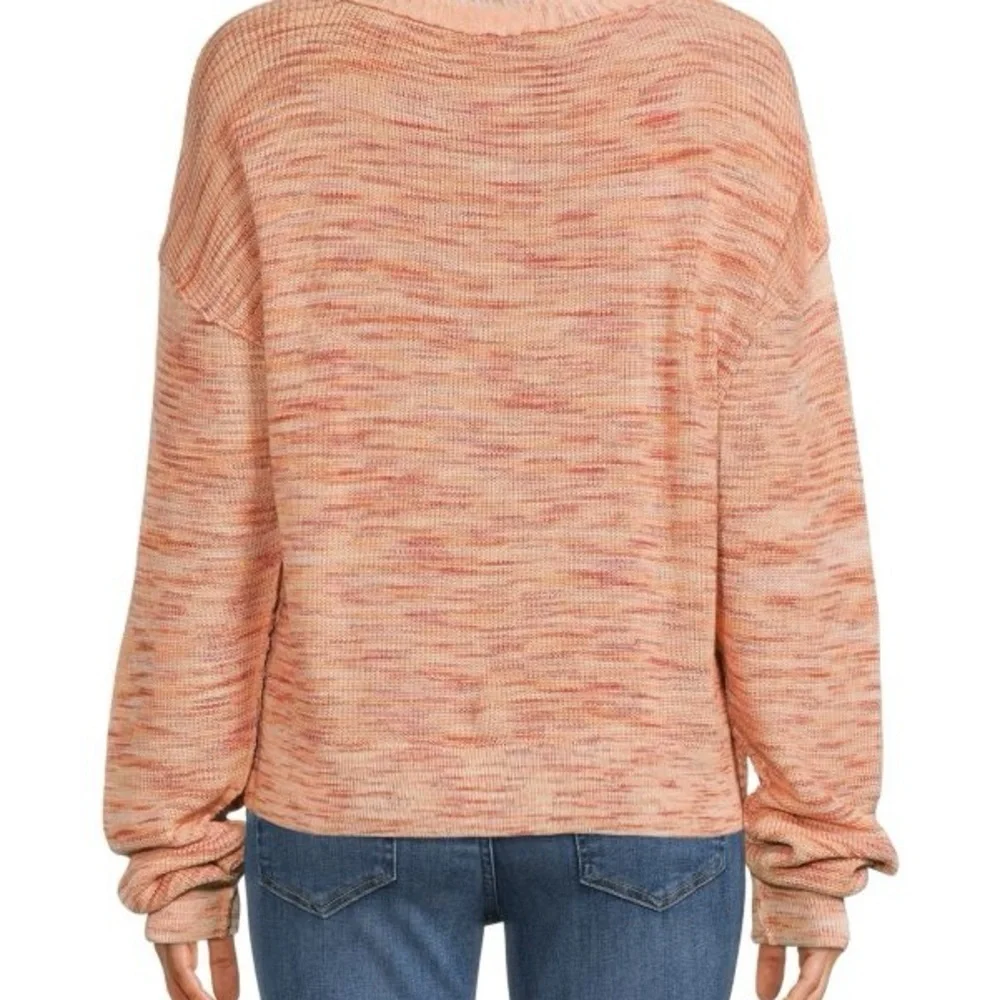 FREE PEOPLE Mercury Heathered Henley Sweater in Rosy Pink
